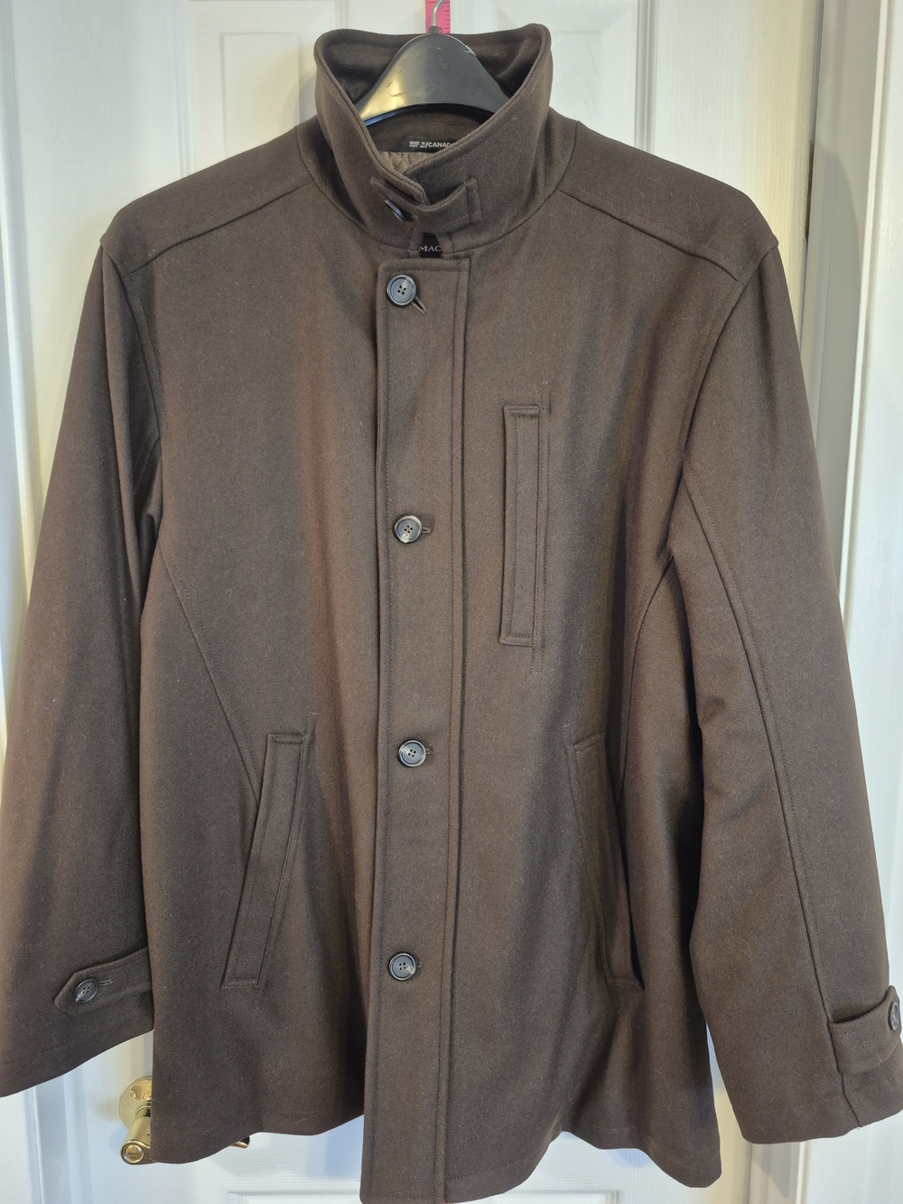 Vintage Mac Mor Men's Brown Collared Wool-Blend Pea Coat Quilted Lining Size Lg